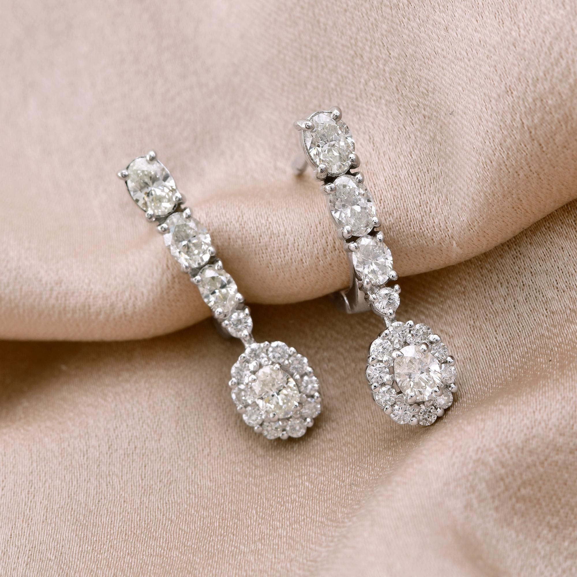 Oval Cut 1.43 Carat SI/HI Oval Diamond Lever Back Earrings 18 Karat White Gold Jewelry For Sale