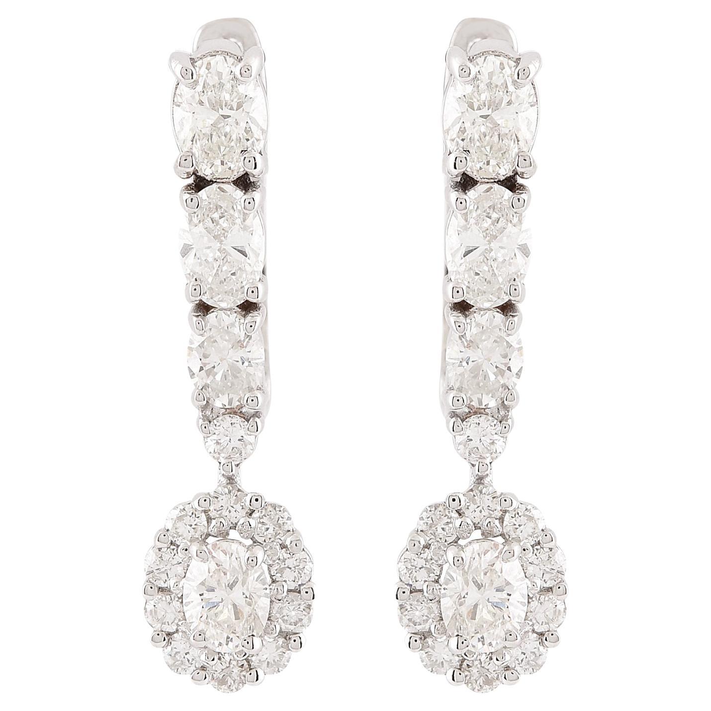 1.43 Carat SI/HI Oval Diamond Lever Back Earrings 18 Karat White Gold Jewelry For Sale