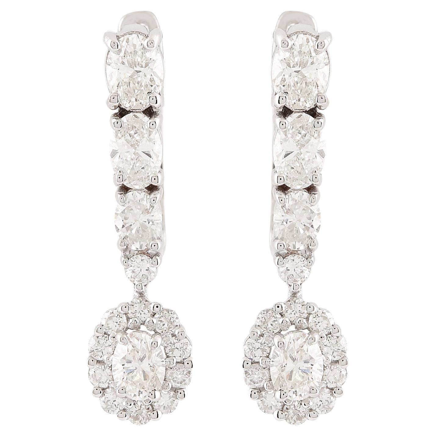 Boucles d'oreilles avec diamant ovale de 1,43 carat SI/HI en or blanc 18 carats