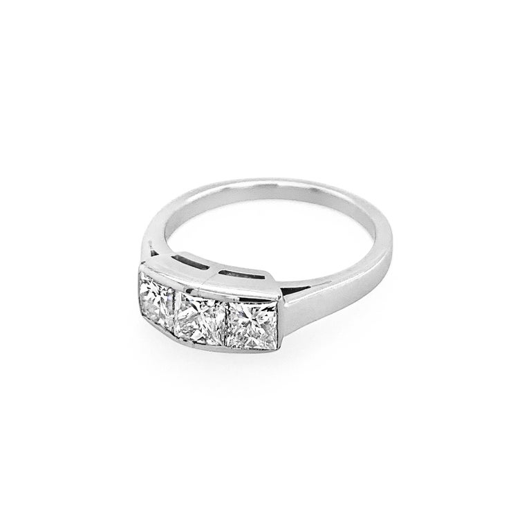 1.43 Carat 'total weight' Radiant Cut Diamond 3-Stone Channel Ring in Platinum In Excellent Condition For Sale In Palm Beach, FL