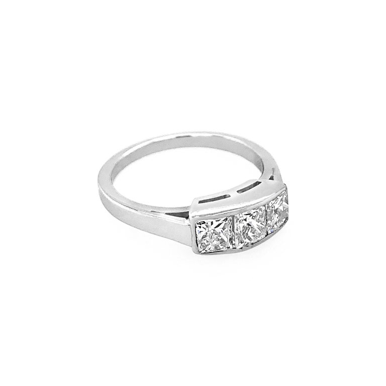 Women's 1.43 Carat 'total weight' Radiant Cut Diamond 3-Stone Channel Ring in Platinum For Sale