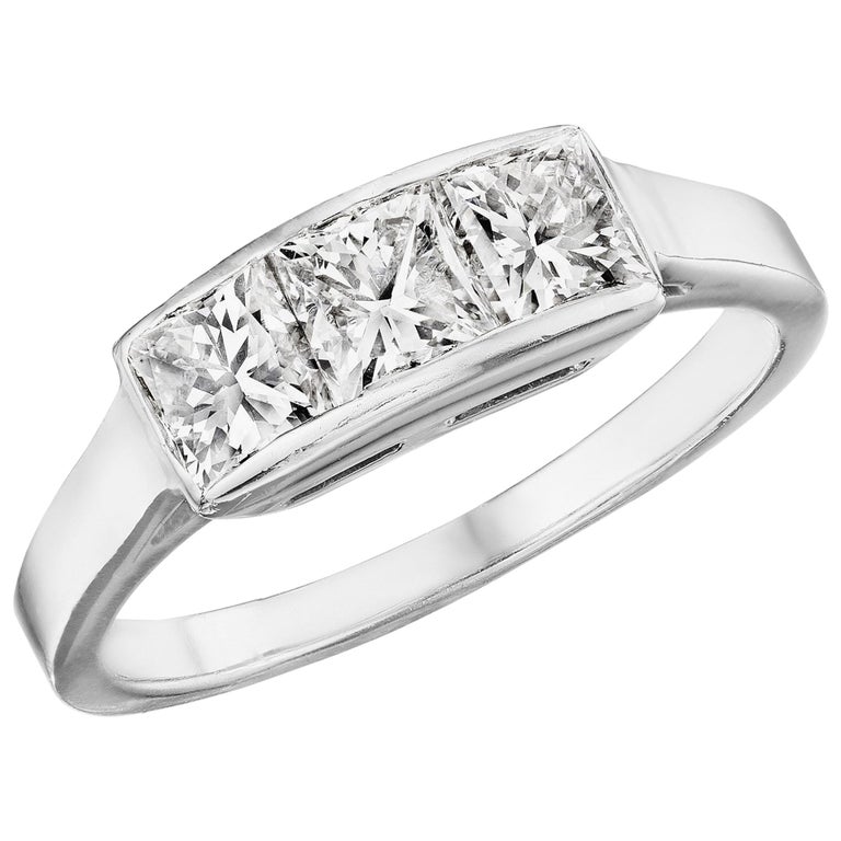 1.43 Carat 'total weight' Radiant Cut Diamond 3-Stone Channel Ring in Platinum For Sale