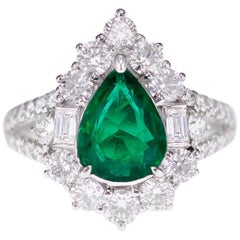 1.43 Carat Vivid Green Zambian Emerald Classical Bridal Ring
