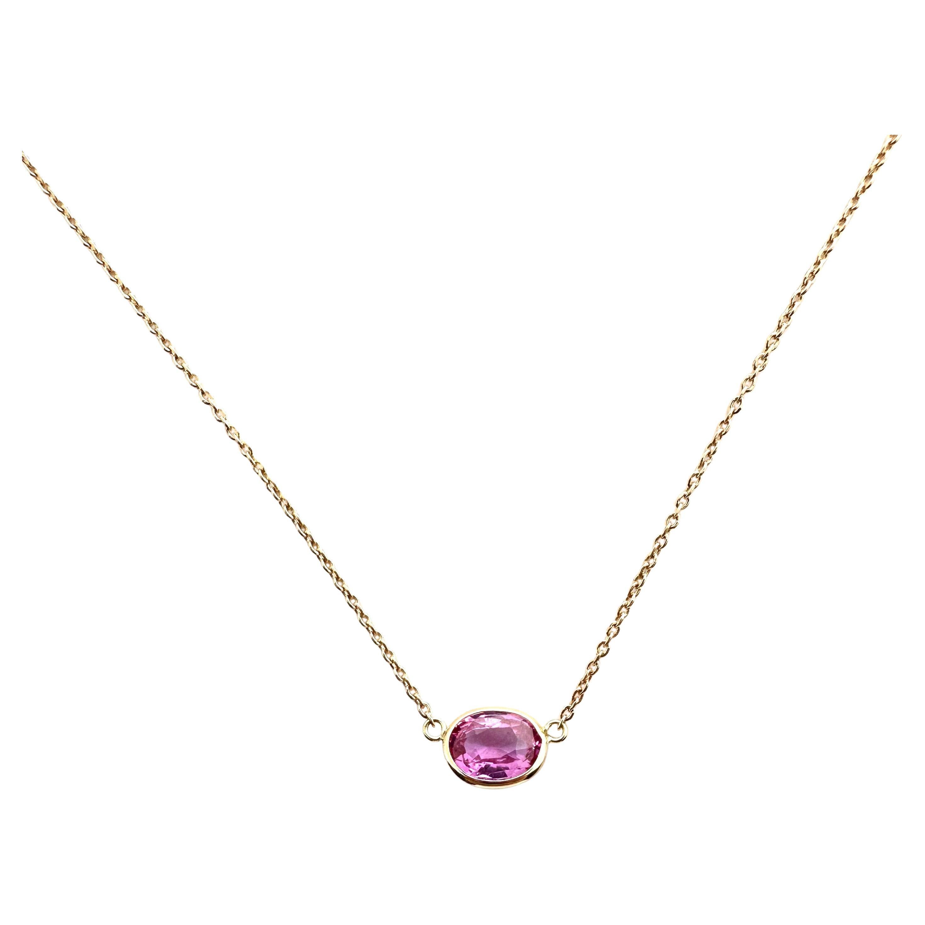 1.43 Carat Weight Pink Sapphire Oval Cut Solitaire Necklace in 14k Rose Gold