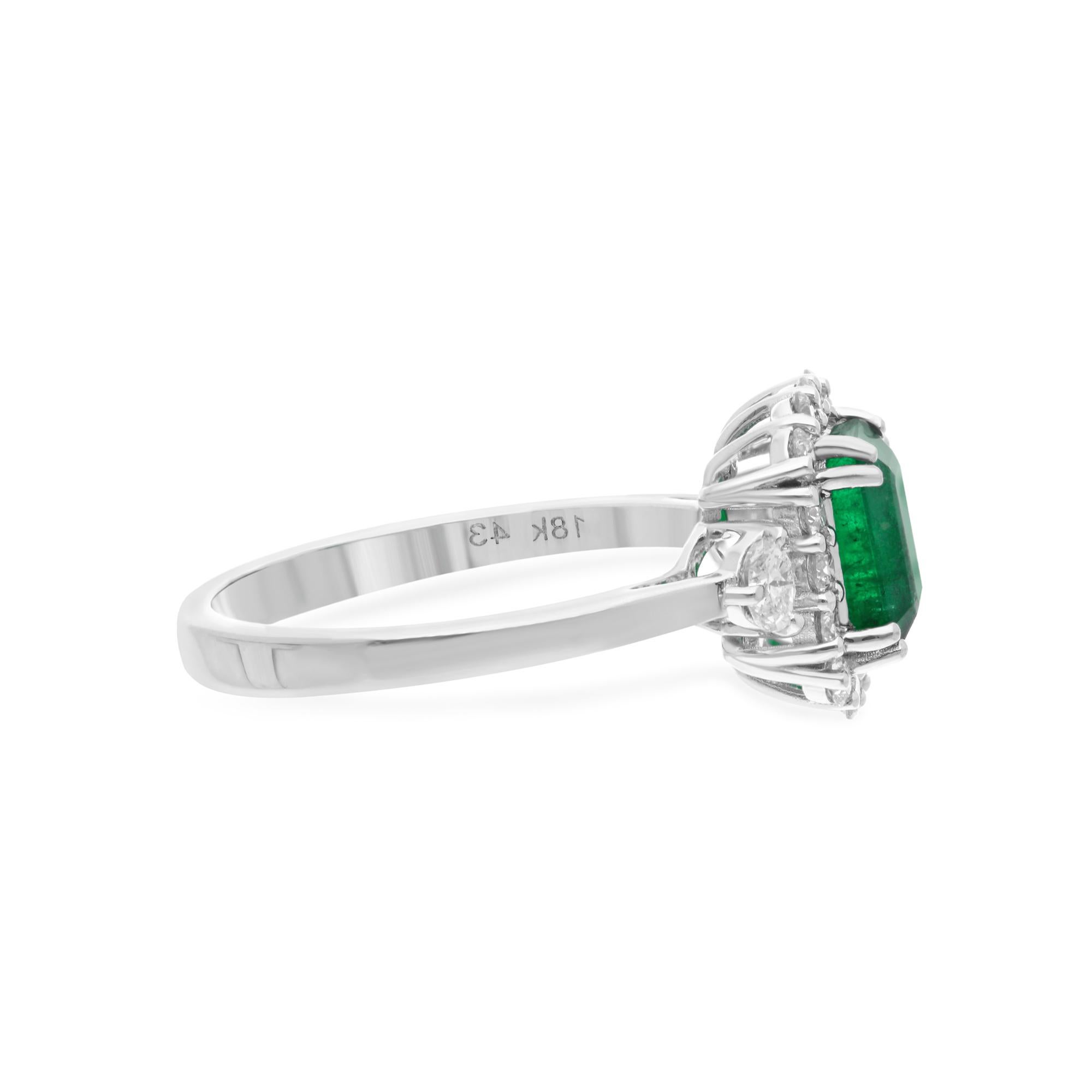 1.43 Carat Zambian Emerald Cocktail Ring 0.55 Carat Diamond 18 Karat White Gold im Zustand „Neu“ im Angebot in Diera, Dubai