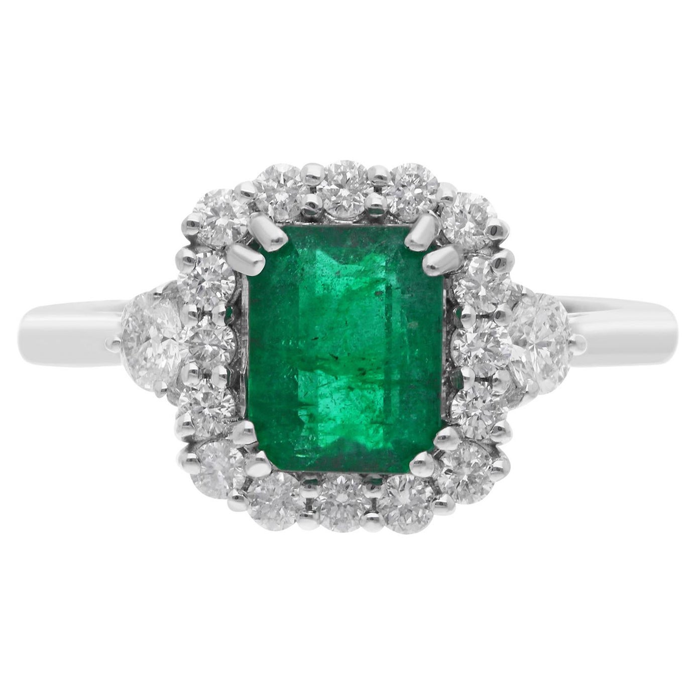 1.43 Carat Zambian Emerald Cocktail Ring 0.55 Carat Diamond 18 Karat White Gold