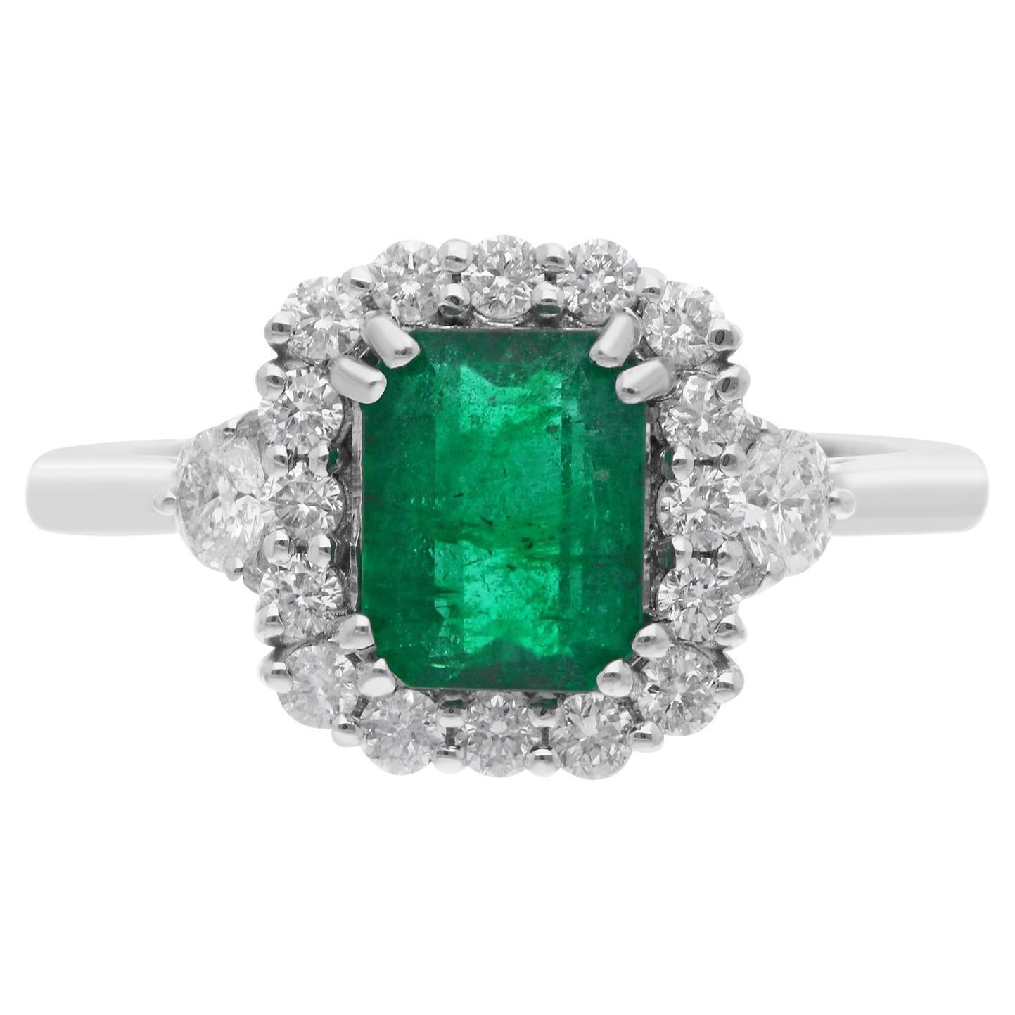 1.43 Carat Zambian Emerald Cocktail Ring 0.55 Carat Diamond 18 Karat White Gold