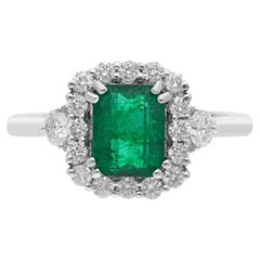 1.43 Carat Zambian Emerald Cocktail Ring 0.55 Carat Diamond 18 Karat White Gold