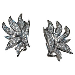 1.43 Carats Diamonds, White Gold Leaf Earrings
