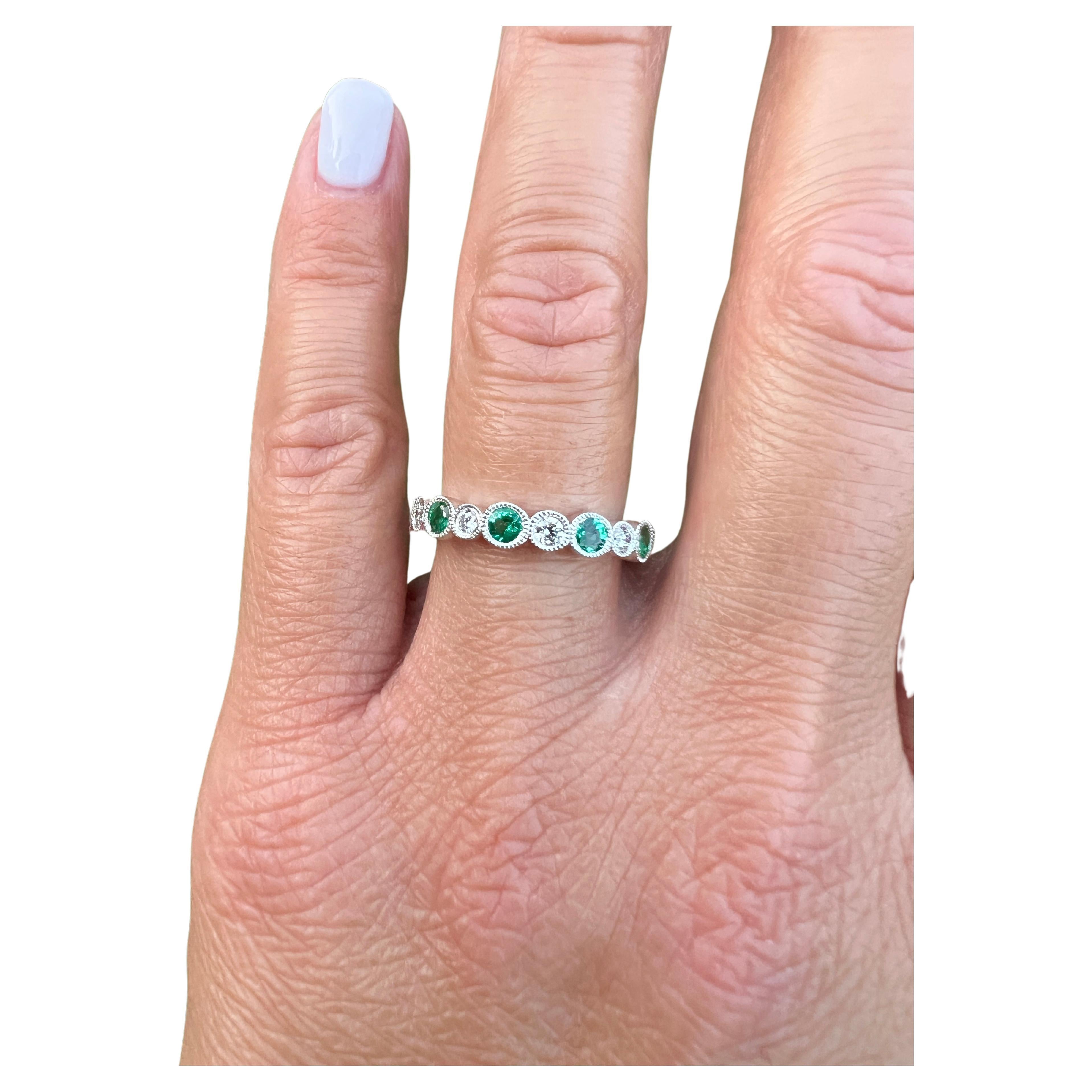 1.43 ct Round Emerald & Diamond Eternity Band For Sale