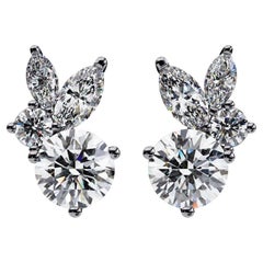 1.43 CTW Round & Marquise Diamond Stud Earrings in 14K Gold, SI Natural Diamonds