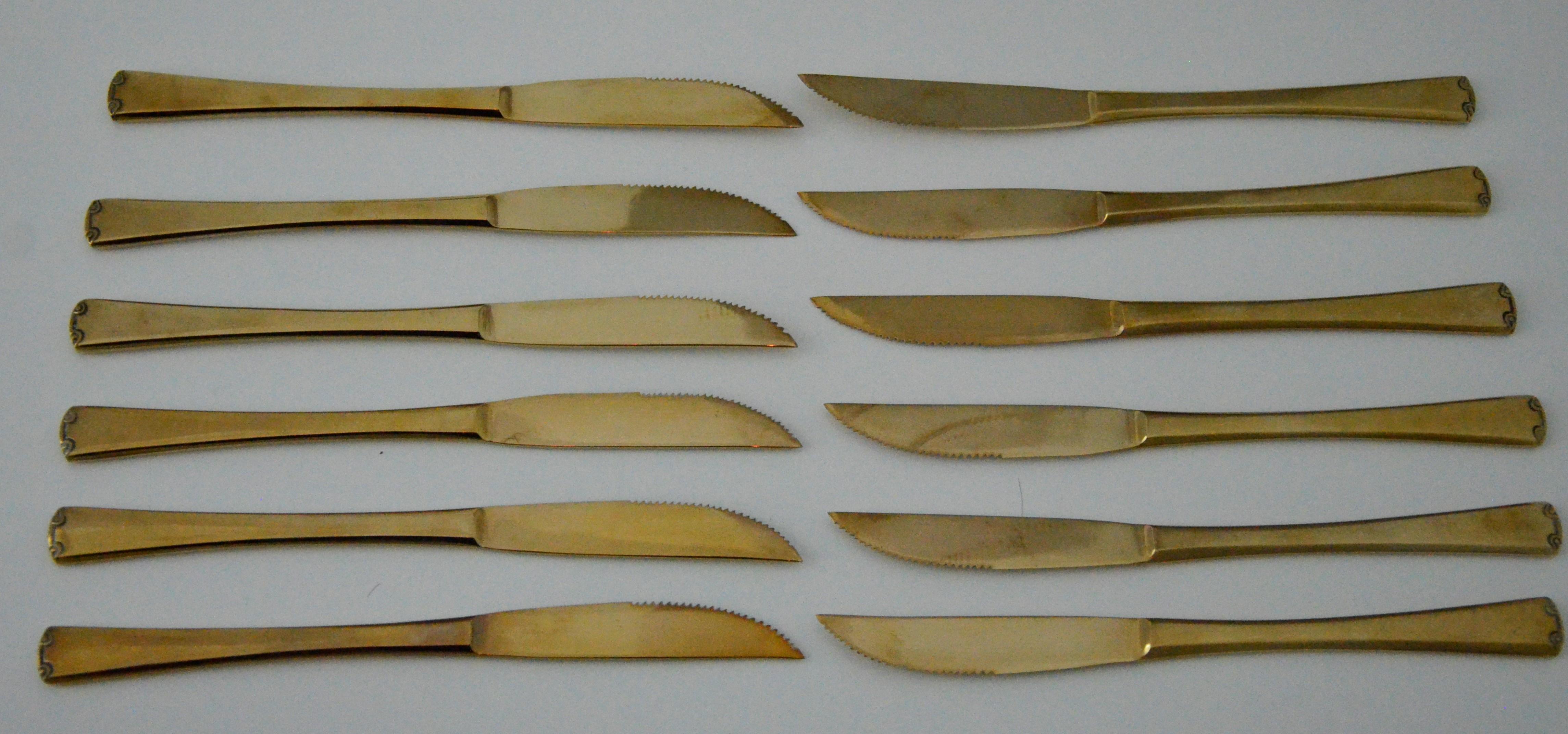 143 Piece Brass Plate Flatware with Service for Twelve and Twelve Serving Pieces 11