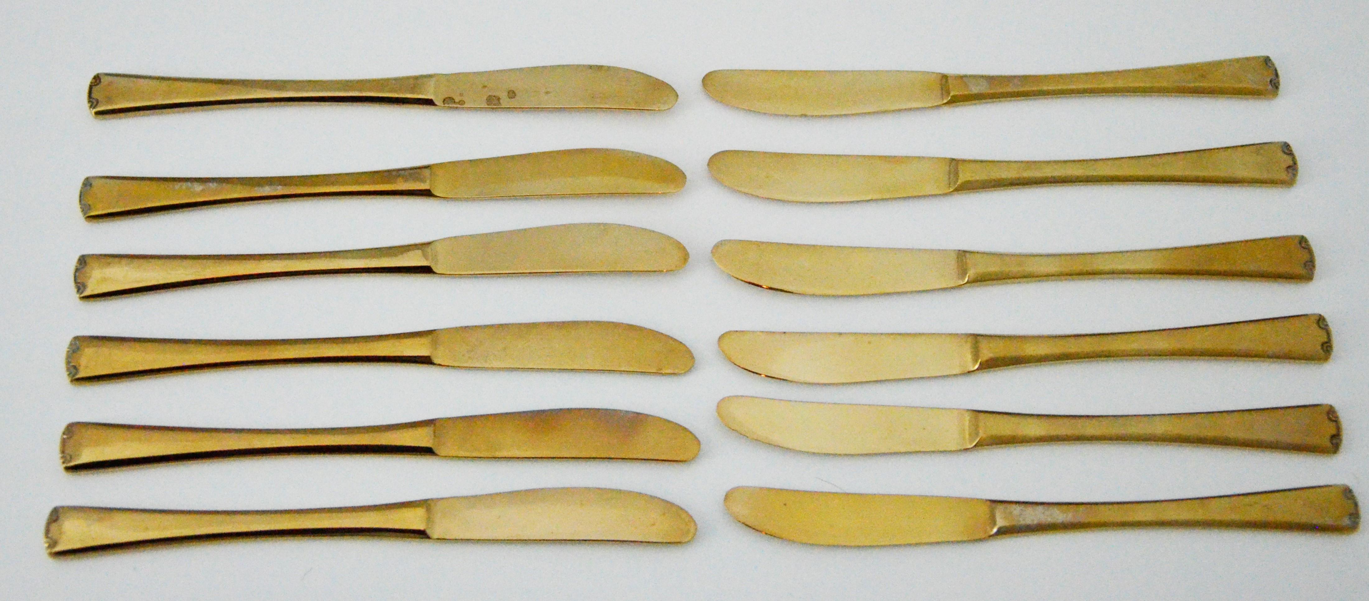 143 Piece Brass Plate Flatware with Service for Twelve and Twelve Serving Pieces 12