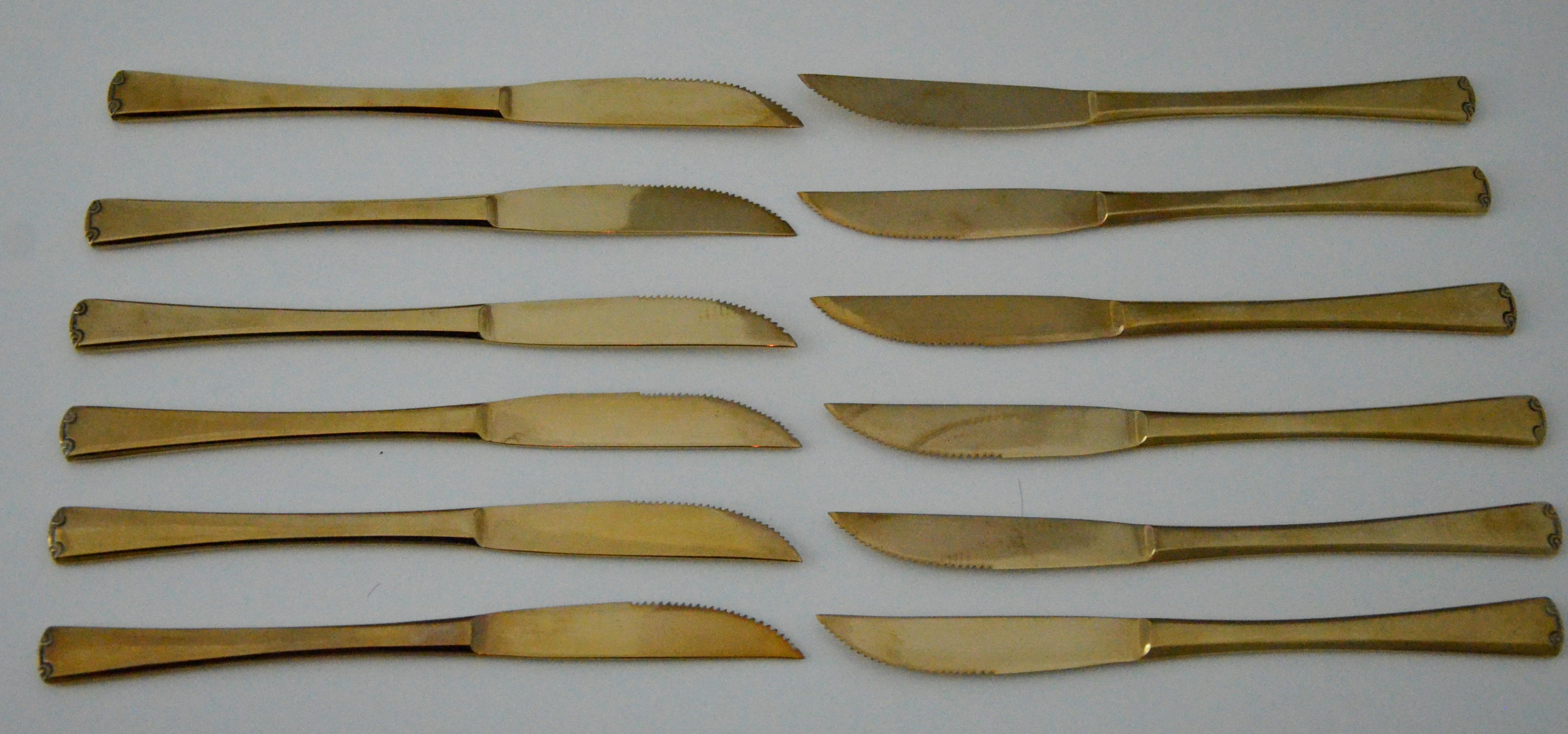 143 Piece Brass Plate Flatware with Service for Twelve and Twelve Serving Pieces 12
