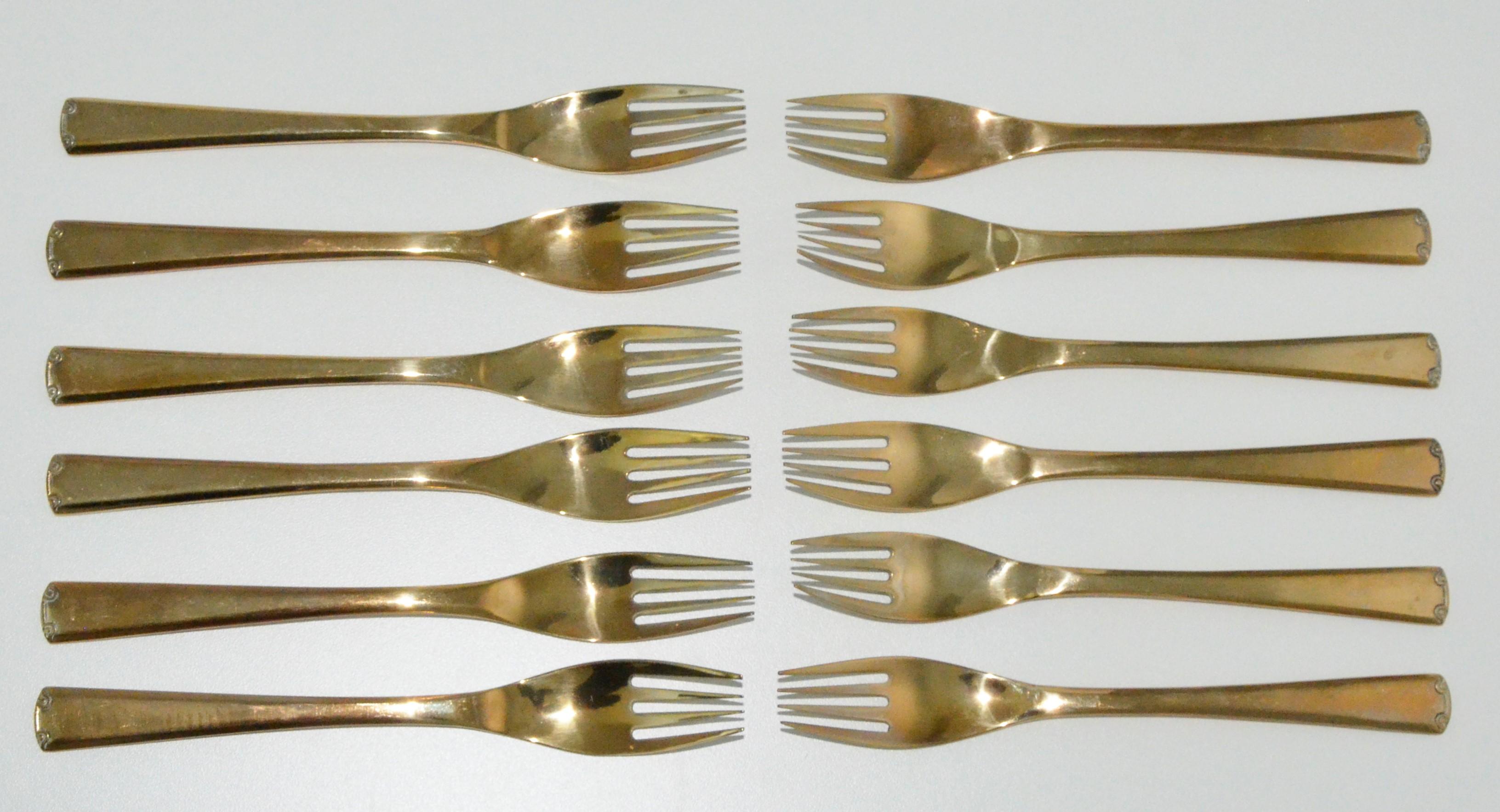 Mid-Century Modern 143 Piece Brass Plate Flatware with Service for Twelve and Twelve Serving Pieces