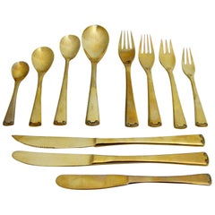 Retro 143 Piece Brass Plate Flatware with Service for Twelve and Twelve Serving Pieces