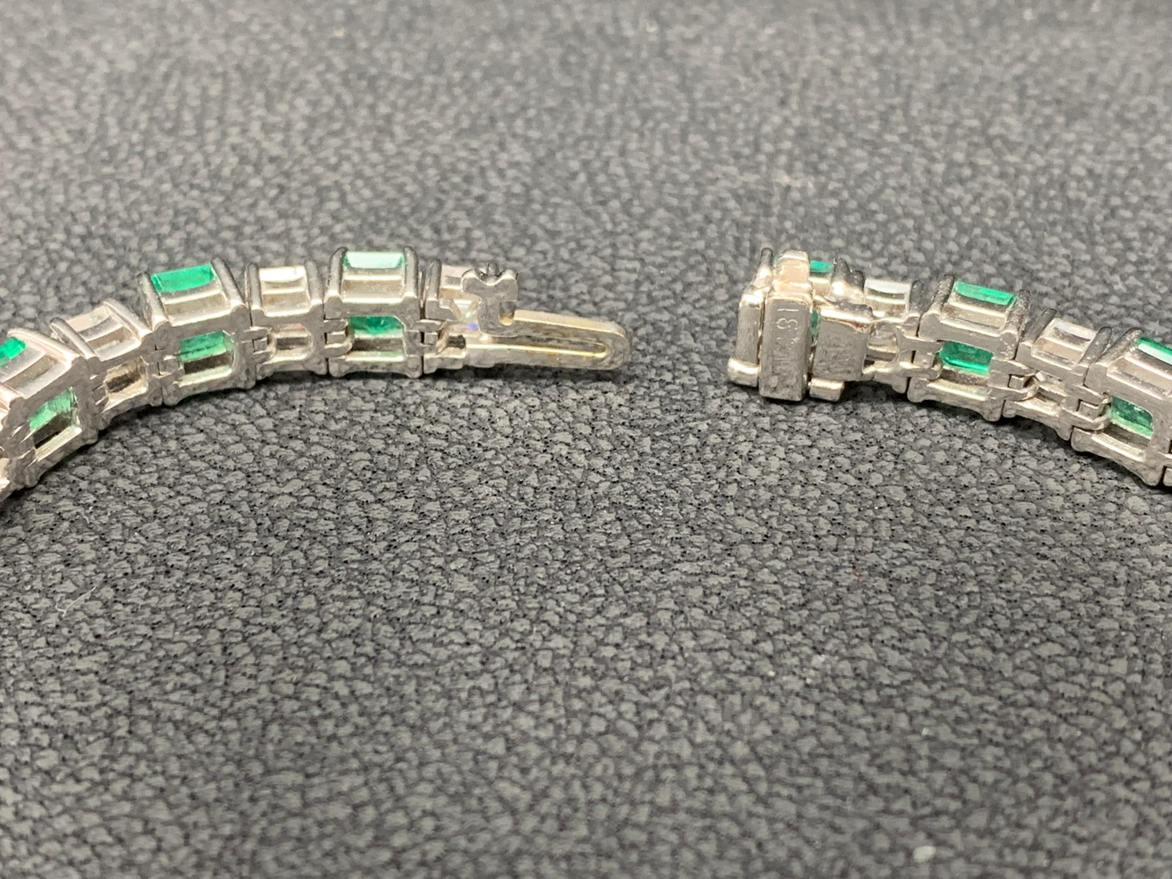14.30 Carat Emerald Cut Emerald and Diamond Bracelet in 18K White Gold For Sale 2