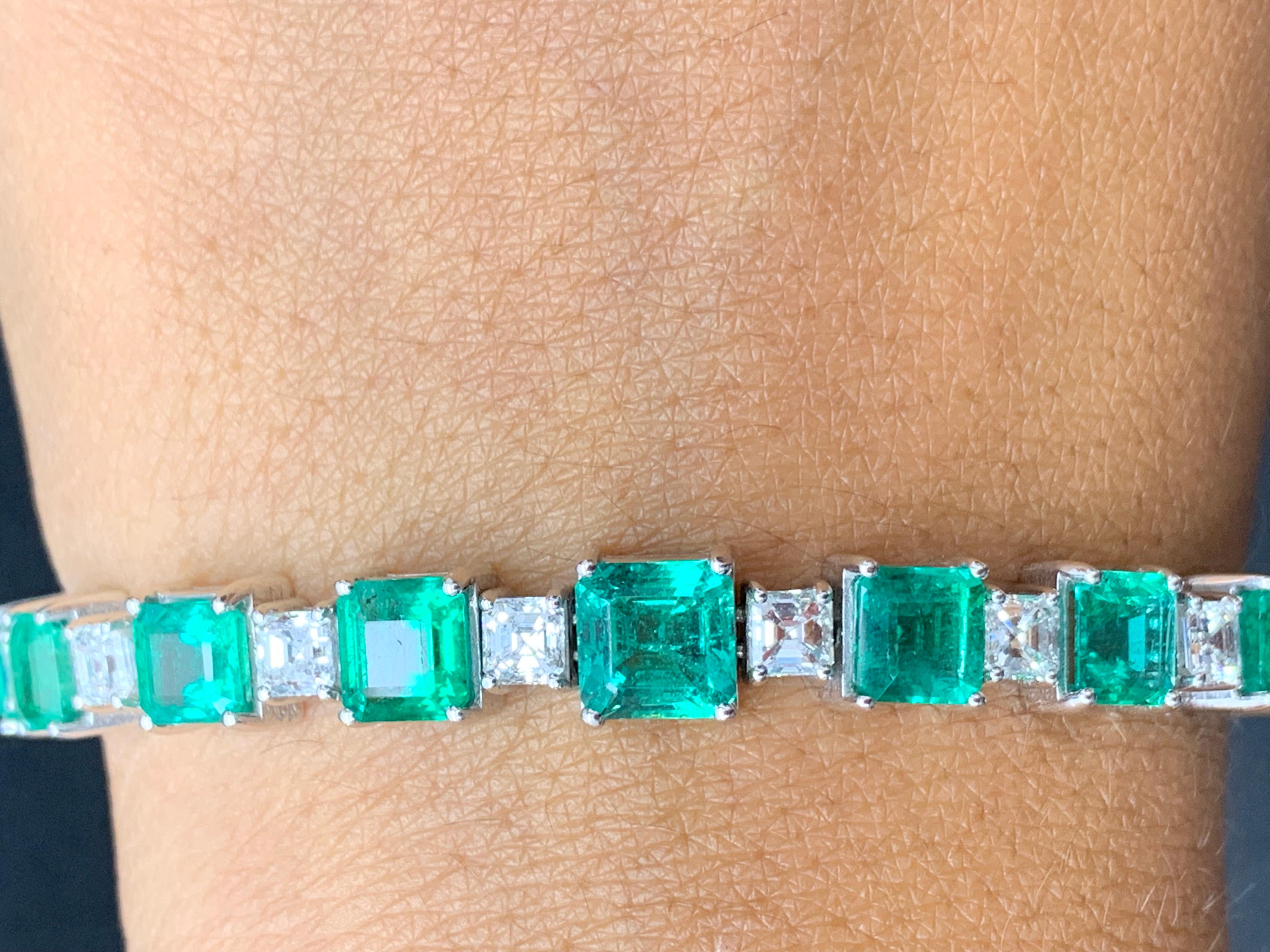 14.30 Carat Emerald Cut Emerald and Diamond Bracelet in 18K White Gold For Sale 5