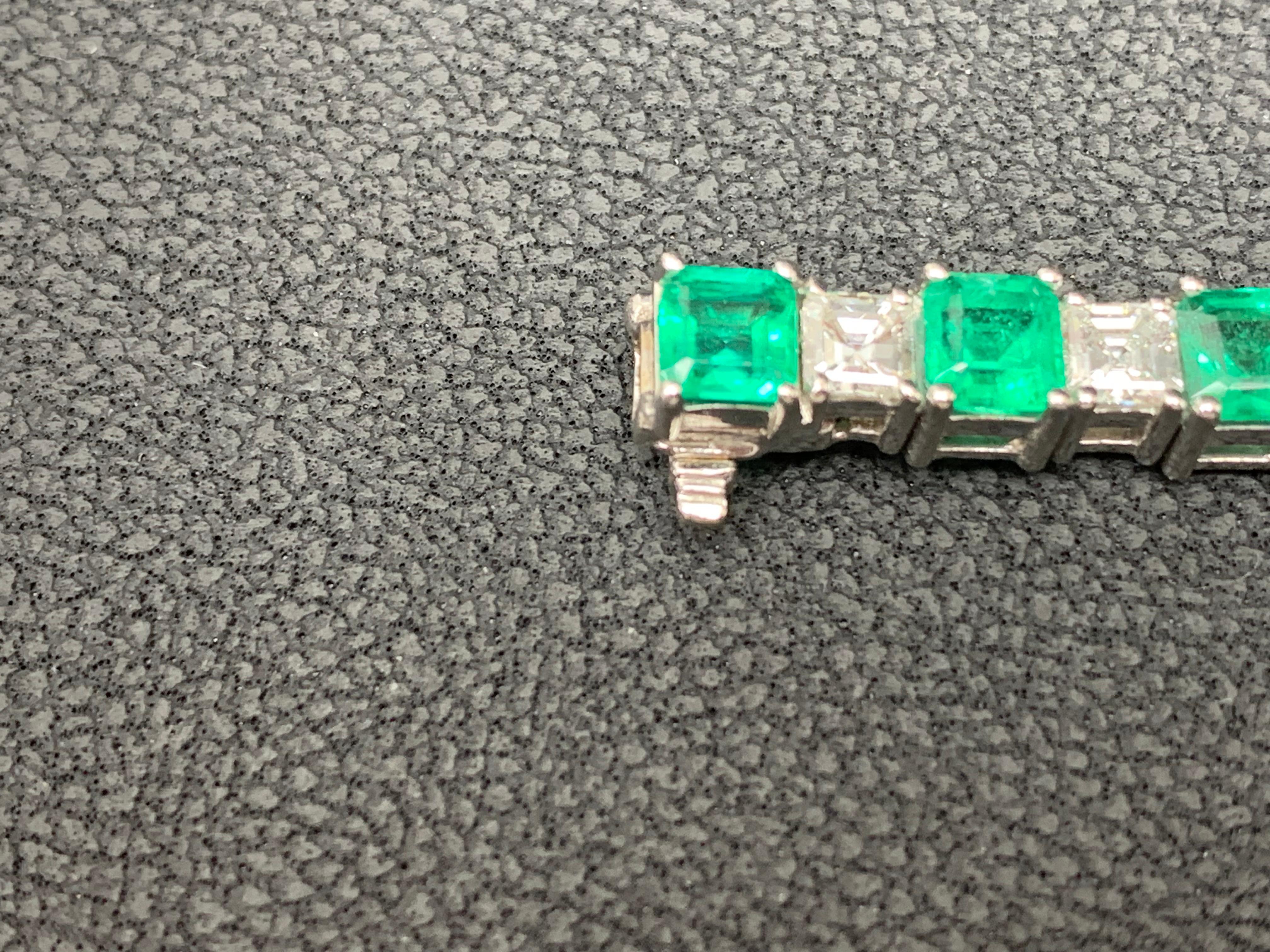 Modern 14.30 Carat Emerald Cut Emerald and Diamond Bracelet in 18K White Gold For Sale