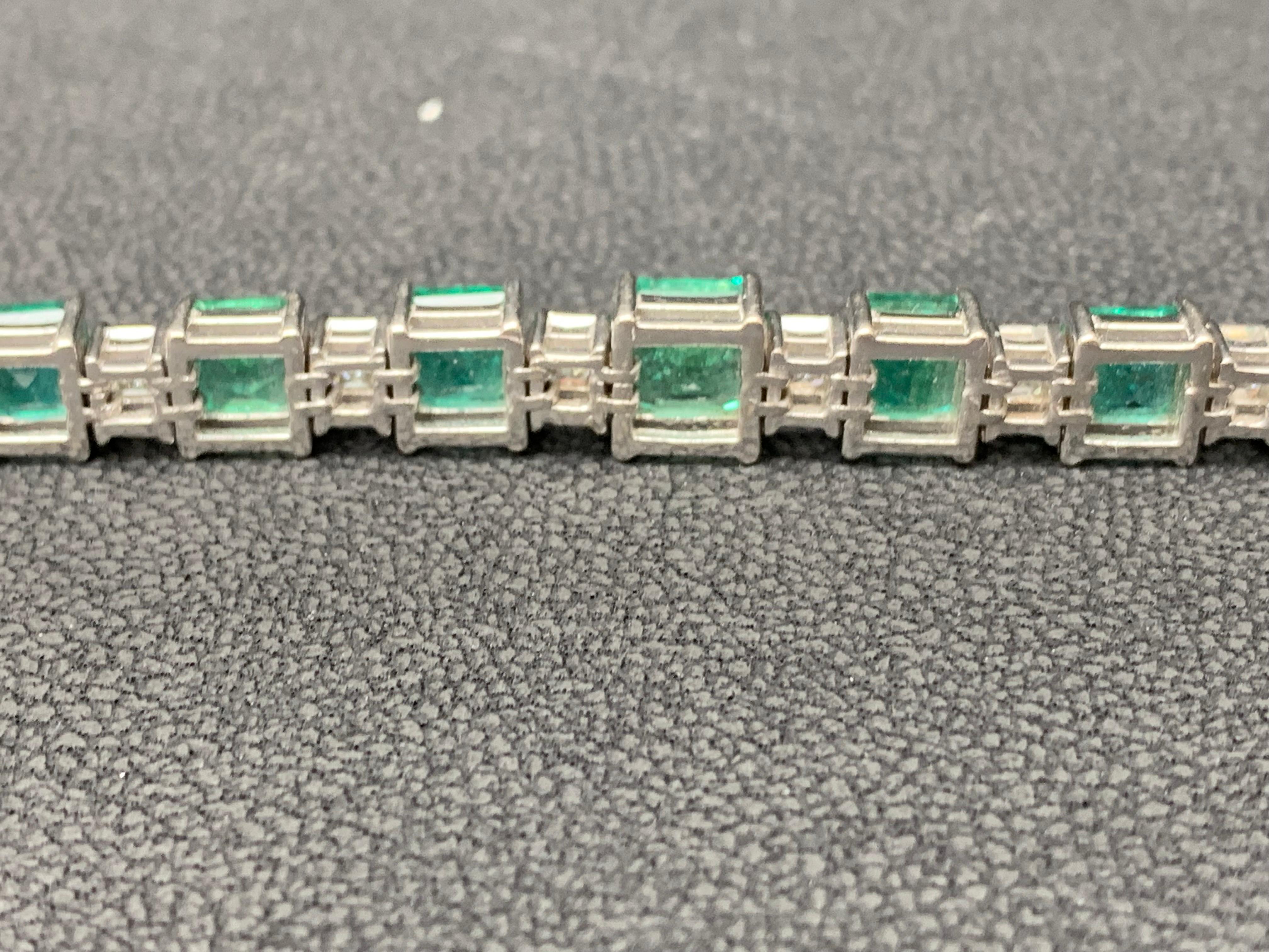 Women's 14.30 Carat Emerald Cut Emerald and Diamond Bracelet in 18K White Gold For Sale