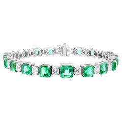 14.30 Carat Emerald Cut Emerald and Diamond Bracelet in 18K White Gold