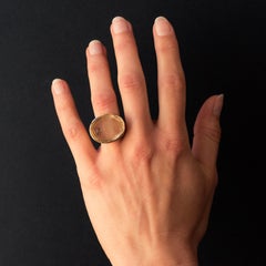 14.30 Carat Quartz Cameo 18 Karat Rose Gold Unisex Ring