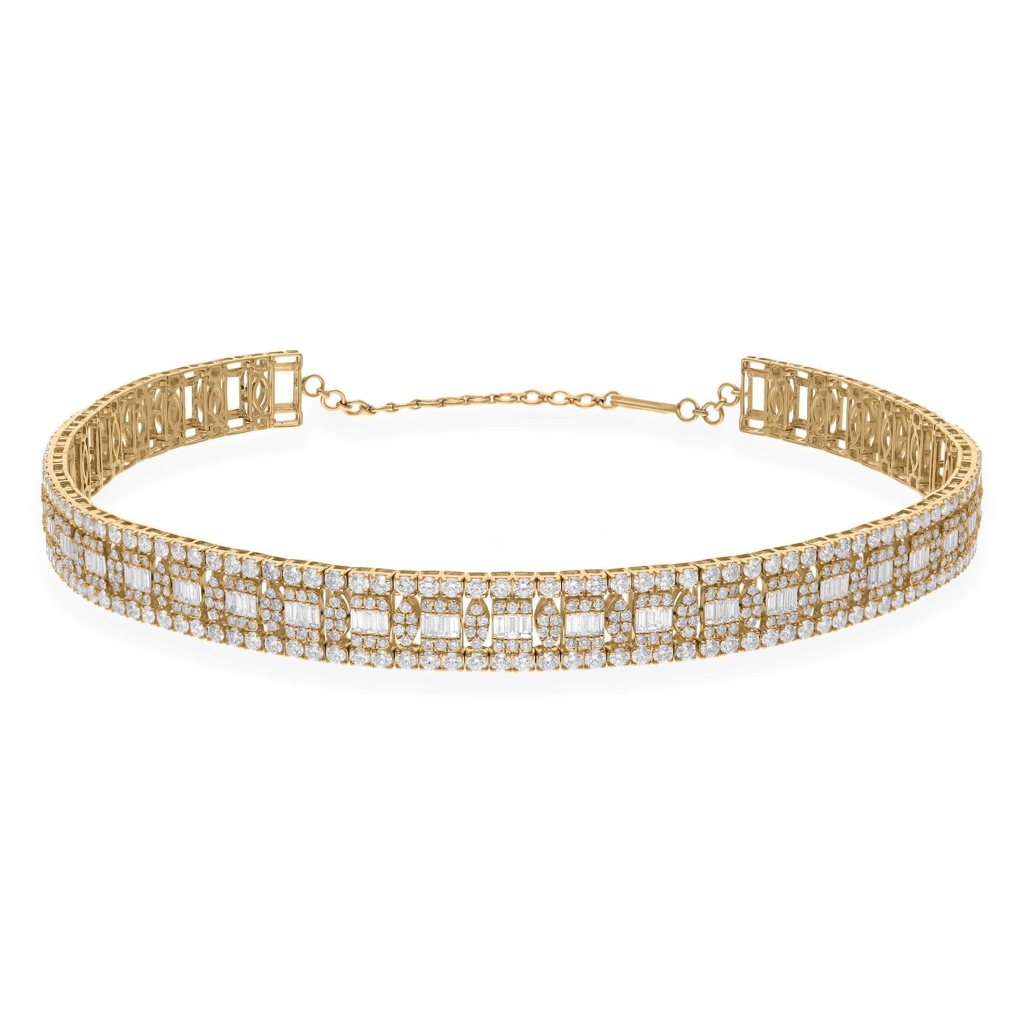 14,30 Quilates SI/H Baguette Redondo Corte Brillante Collar de Diamantes Oro Amarillo 18k