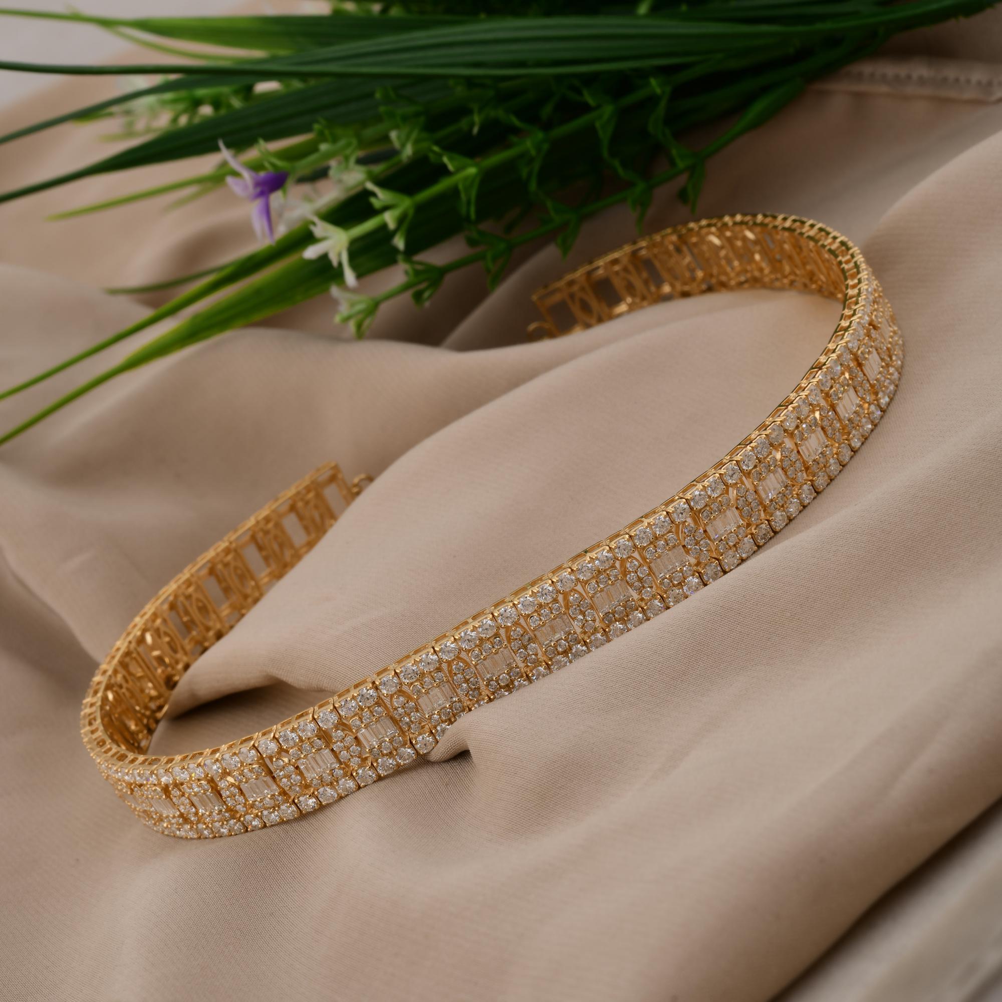 14.30 Carat SI/H Baguette Round Brilliant Cut Diamond Necklace 18k Yellow Gold In New Condition For Sale In Diera, Dubai