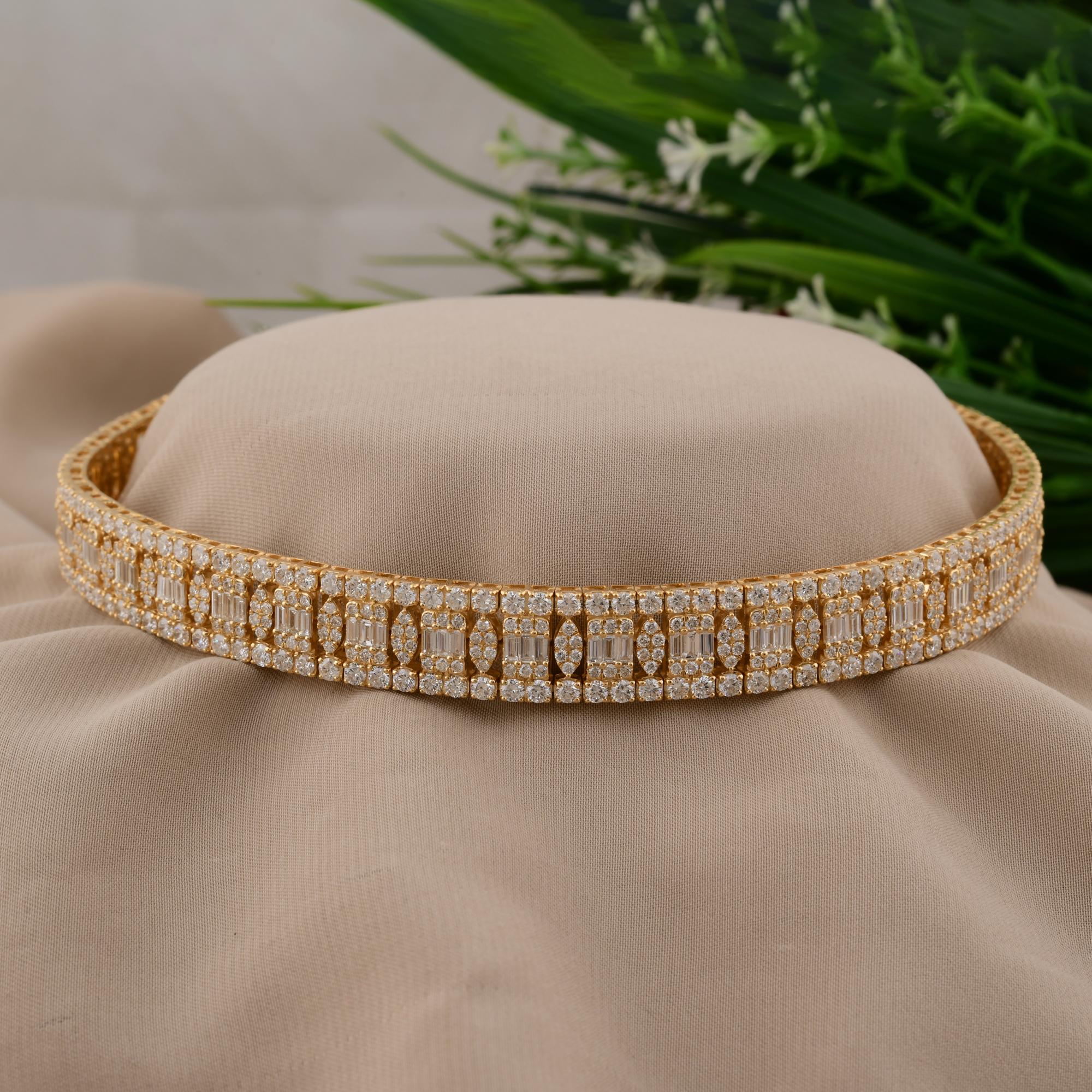 Women's 14.30 Carat SI/H Baguette Round Brilliant Cut Diamond Necklace 18k Yellow Gold For Sale