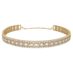 14.30 Carat SI/H Baguette Round Brilliant Cut Diamond Necklace 18k Yellow Gold