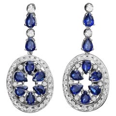 14.30 Carats Natural Sapphire and Diamond 14K Solid White Gold Earrings