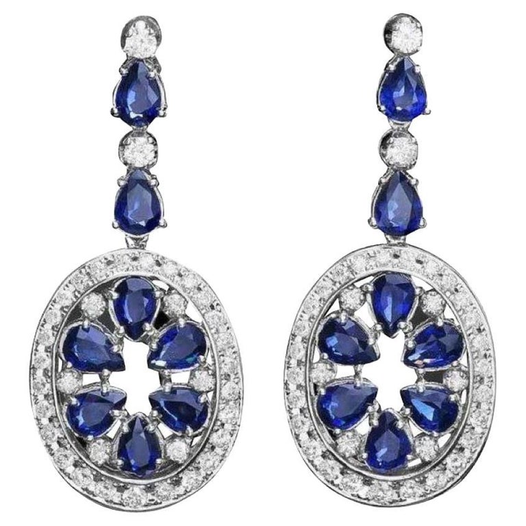 14.30 Carats Natural Sapphire and Diamond 14K Solid White Gold Earrings ...