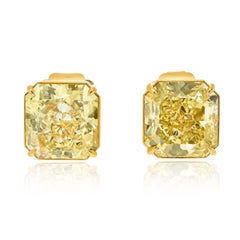 14.30cttw Radiant Cut Fancy Yellow Diamond Stud Earrings