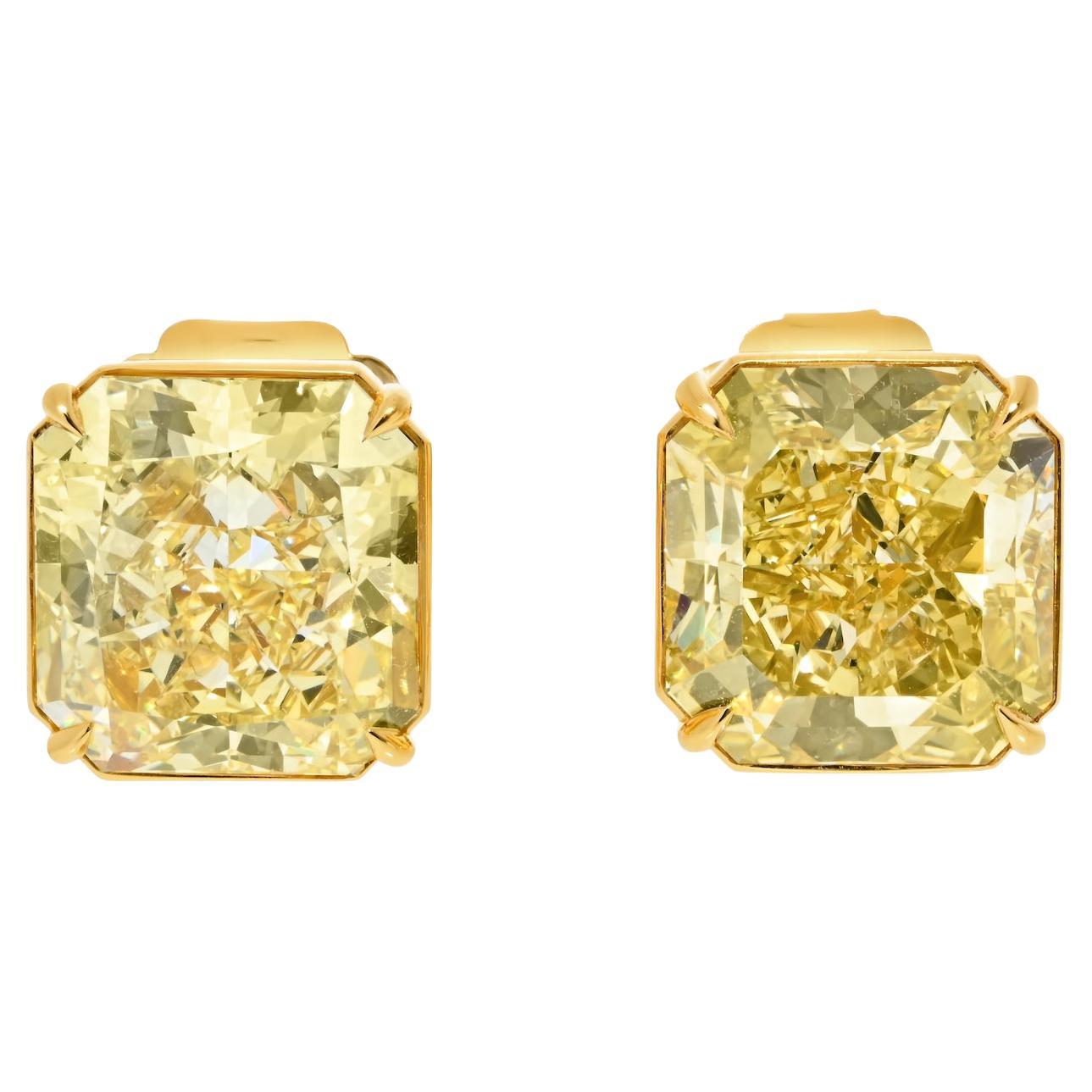 14.30cttw Radiant Cut Fancy Yellow Diamond Stud Earrings