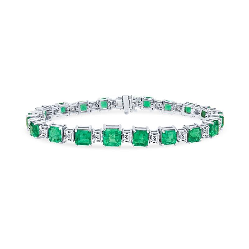 Women's or Men's 14.30ctw Emerald Cut Emeralds & 5.25ctw Asscher Cut Diamond Link Bracelet For Sale