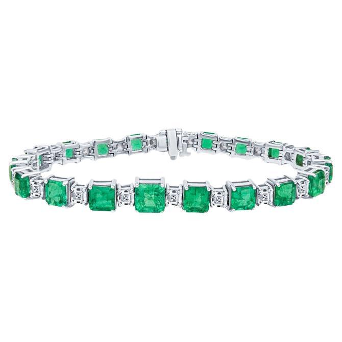 14.30ctw Emerald Cut Emeralds & 5.25ctw Asscher Cut Diamond Link Bracelet For Sale