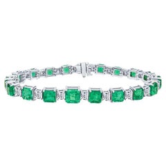14.30ctw Emerald Cut Emeralds & 5.25ctw Asscher Cut Diamond Link Bracelet