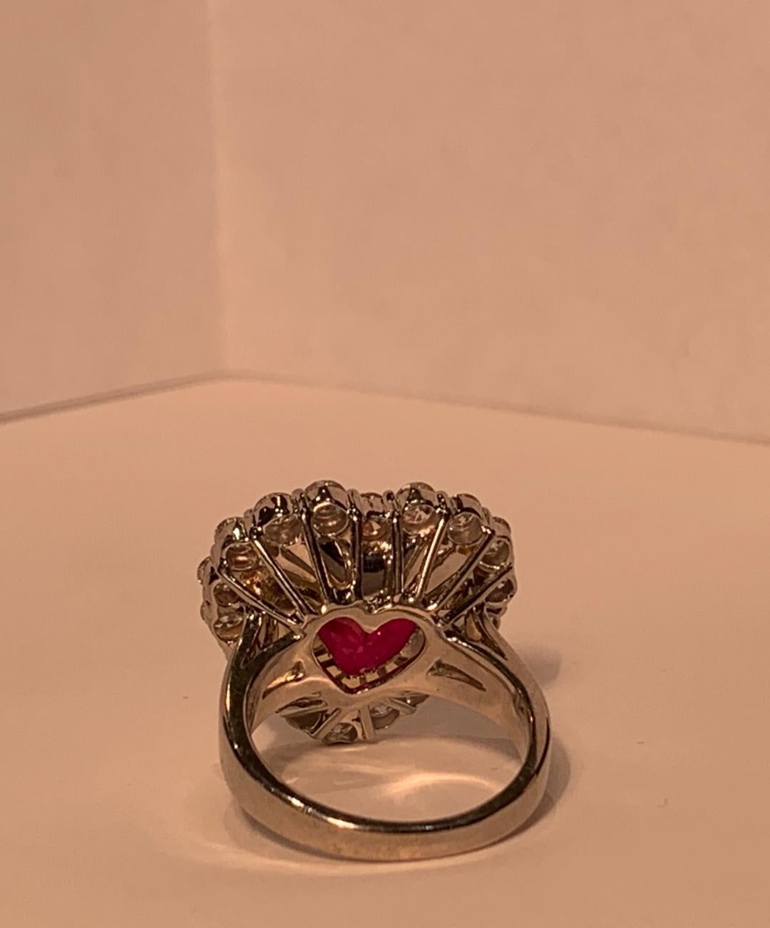 14.31 Carat Heart Shaped Vivid Red Corundum Ruby and Diamond White Gold Ring 4