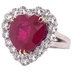 14.31 Carat Heart Shaped Vivid Red Corundum Ruby and Diamond White Gold Ring