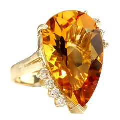 Natural Citrine 14 Karat Yellow Gold Diamond Ring