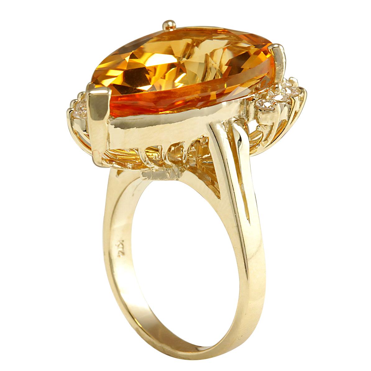 Pear Cut Natural Citrine 14 Karat Yellow Gold Diamond Ring For Sale