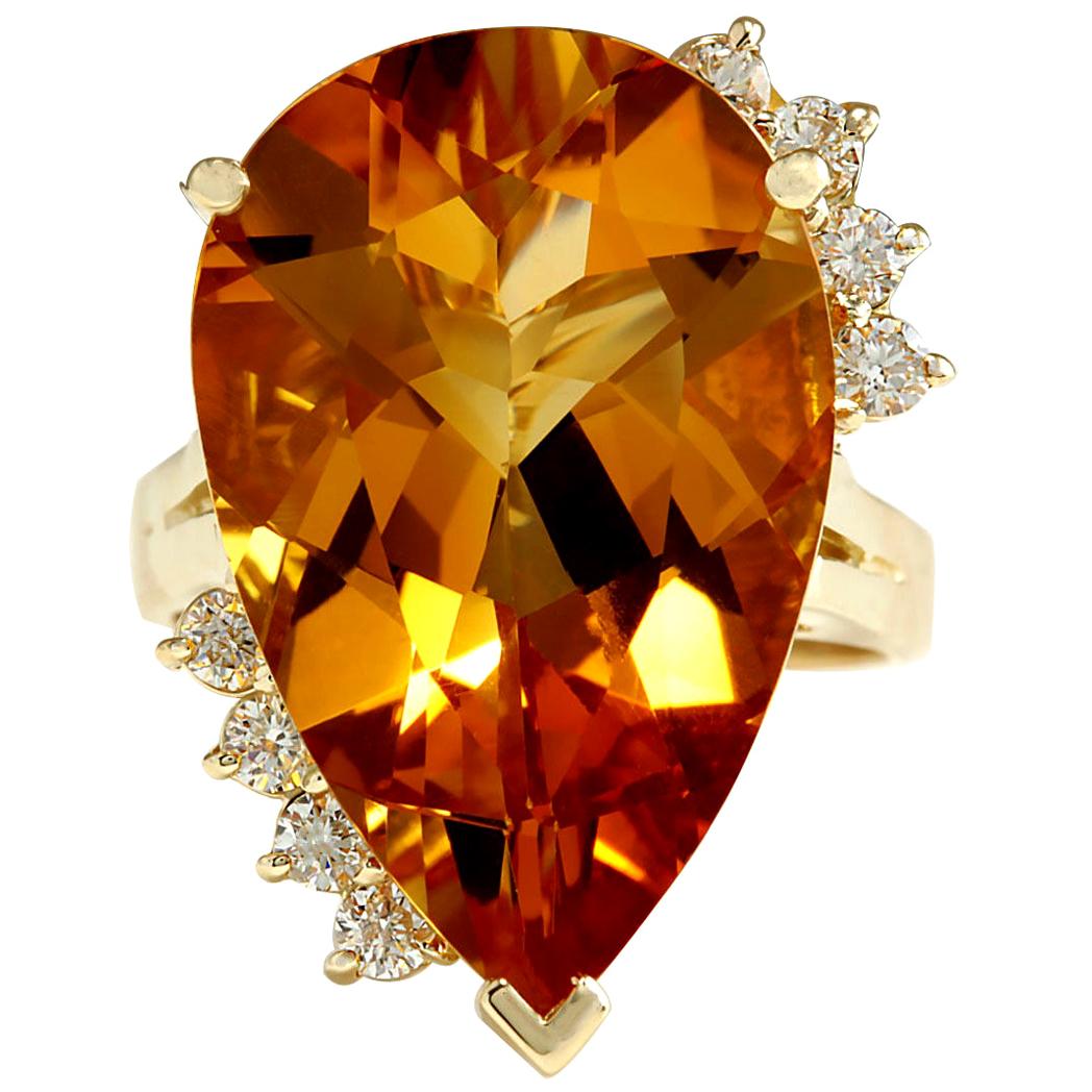 Natürlicher Citrin 14 Karat Gelbgold Diamantring
