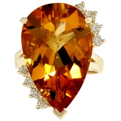 Natural Citrine 14 Karat Yellow Gold Diamond Ring