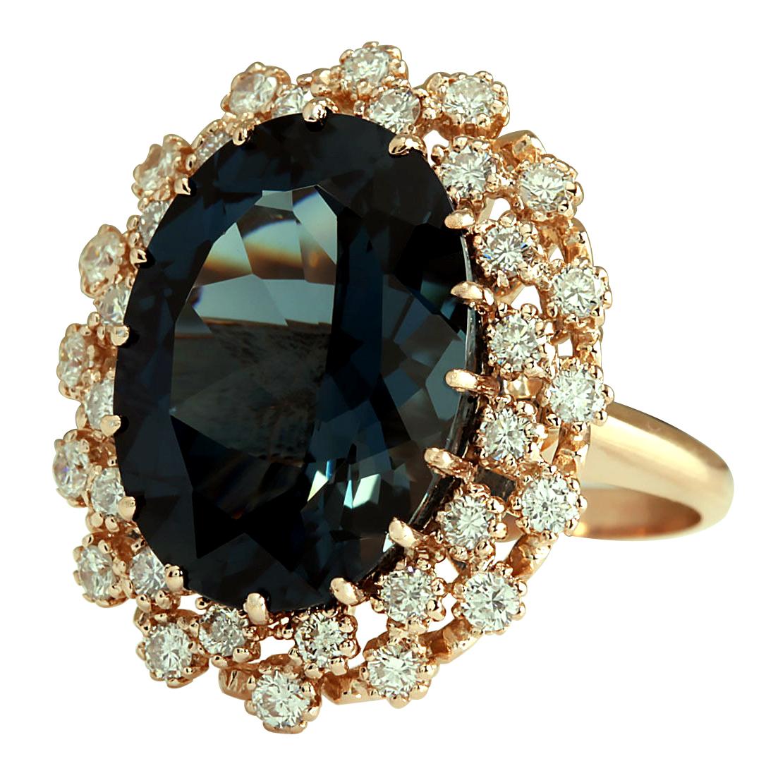 14.31 Carat Natural Topaz 14 Karat Rose Gold Diamond Ring
Stamped: 14K Rose Gold
Total Ring Weight: 9.0 Grams
Total Natural Topaz Weight is 13.31 Carat (Measures: 18.00x13.00 mm)
Color: London Blue
Diamond Weight: Total Natural Diamond Weight is