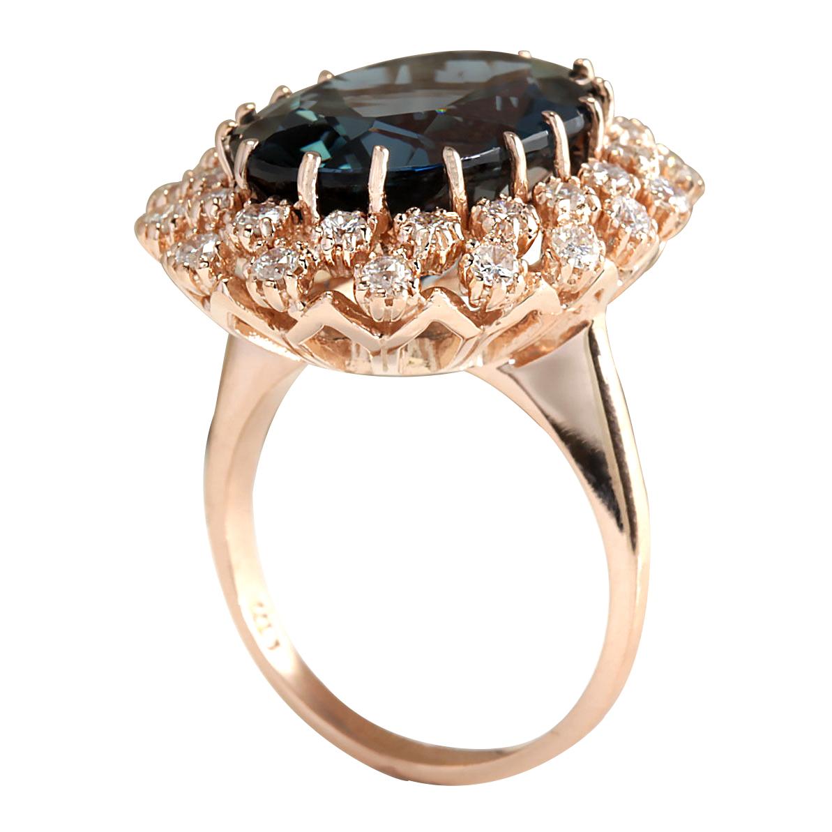 Oval Cut Natural Topaz 14 Karat Rose Gold Diamond Ring For Sale