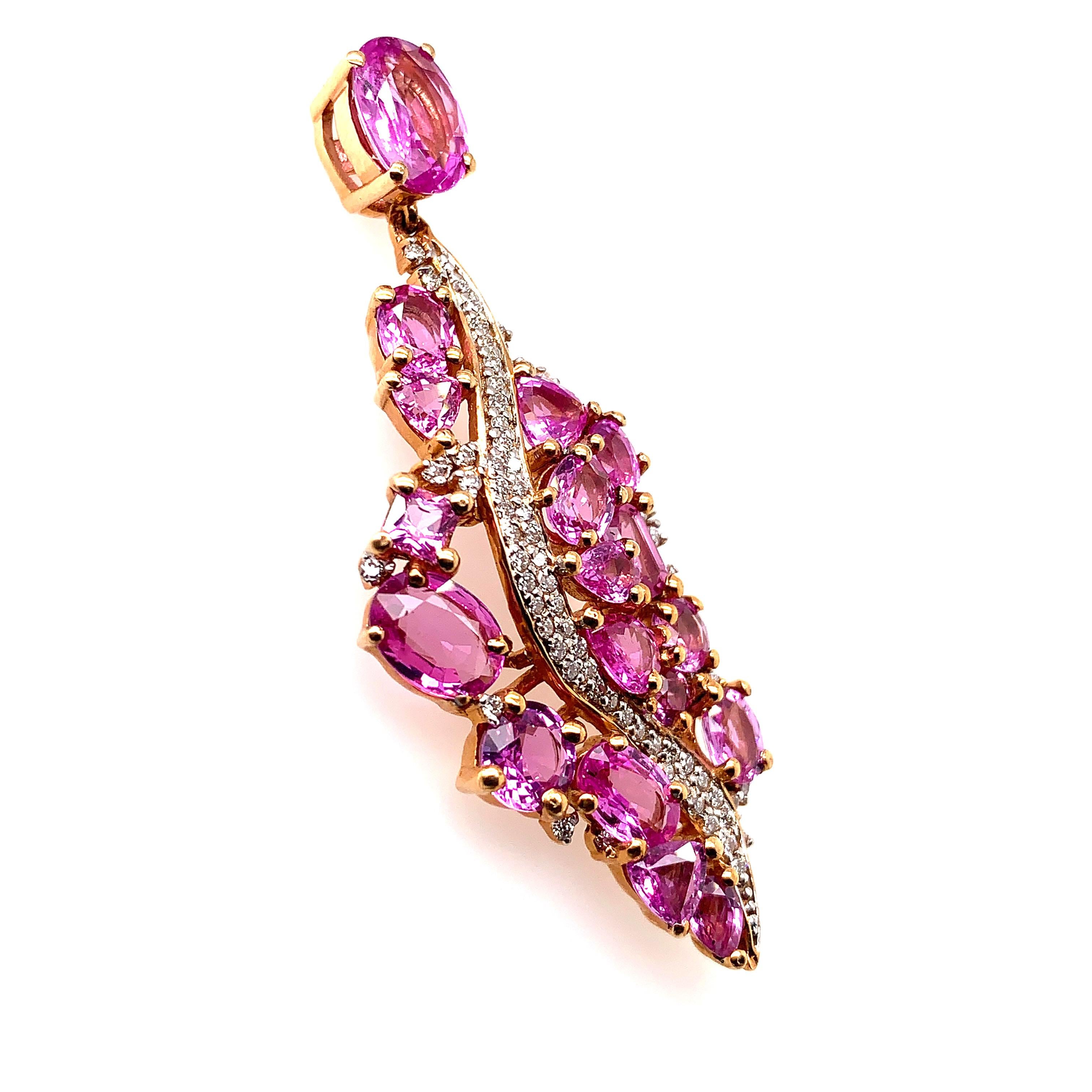 Contemporary 14.32 Carat Pink Sapphire Earring in 18 Karat Rose Gold with Diamonds