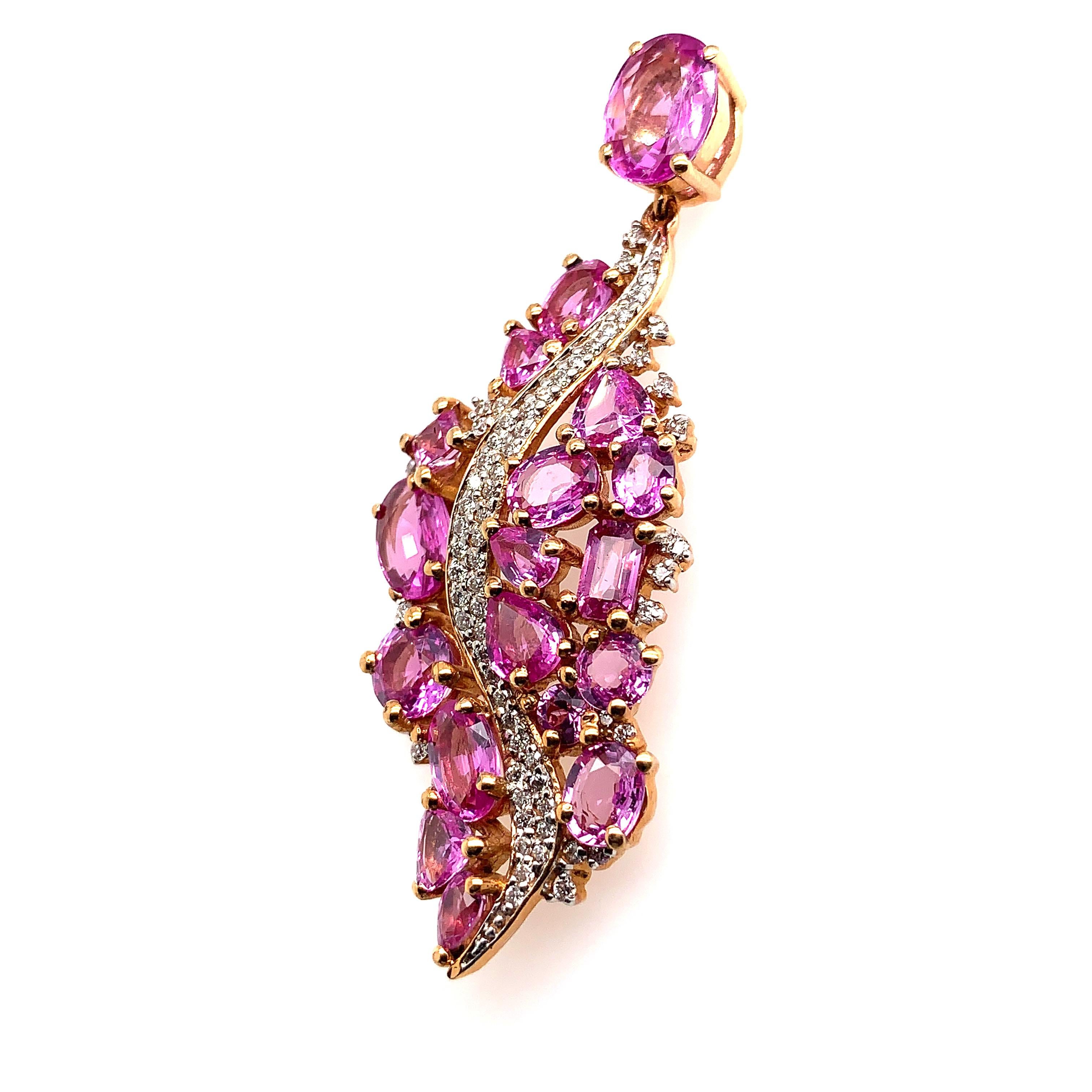 14.32 Carat Pink Sapphire Earring in 18 Karat Rose Gold with Diamonds In New Condition In Hong Kong, HK