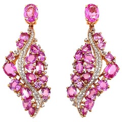14.32 Carat Pink Sapphire Earring in 18 Karat Rose Gold with Diamonds