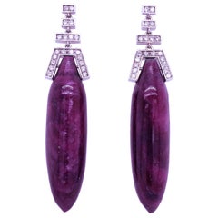 Berca Boucles d'oreilles en goutte en or blanc 143.2 carats serties de rubis et de diamants blancs