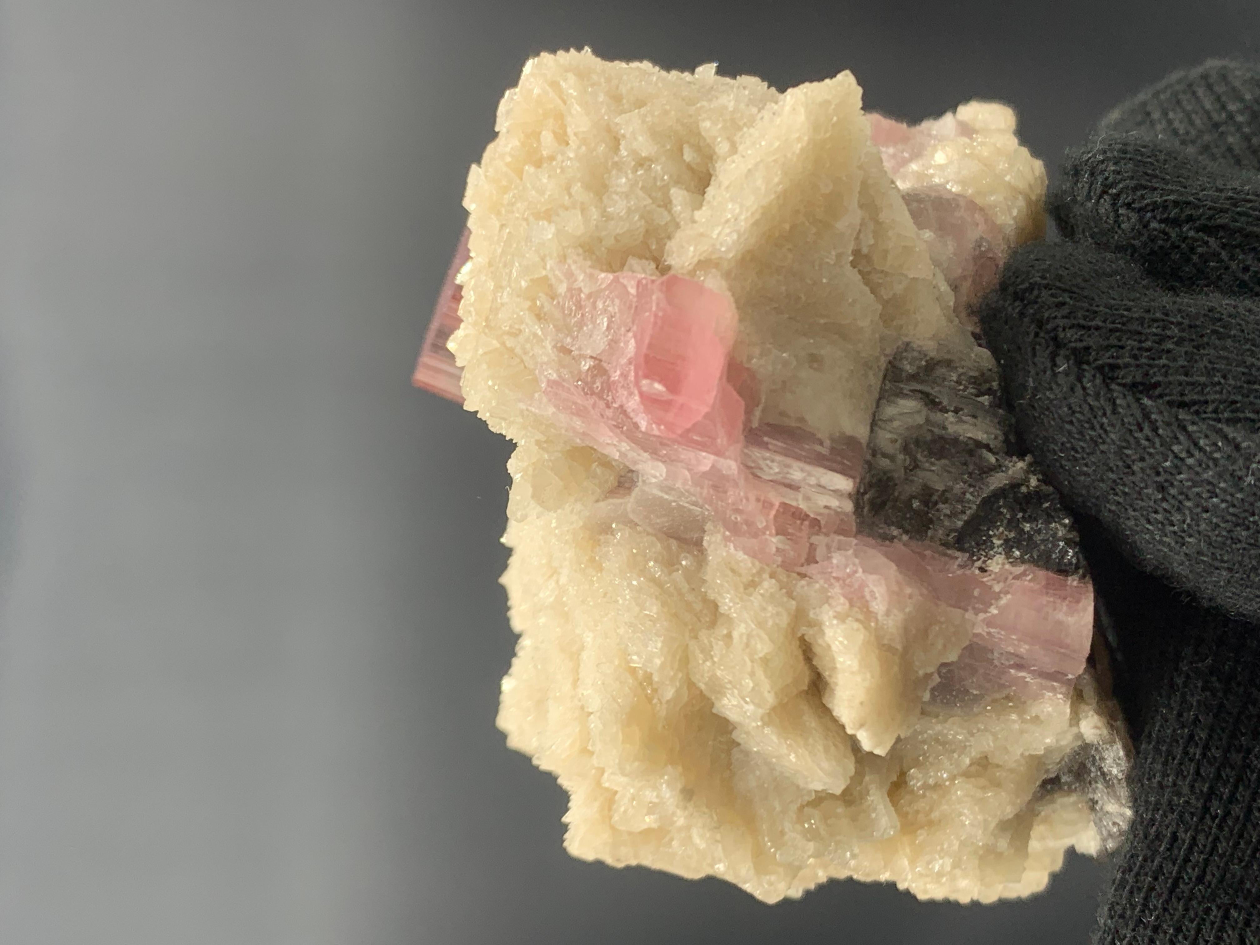 Rock Crystal 143.28 Pink Tourmaline With Cleavelandite Specimen From Paprook, Afghanistan  For Sale